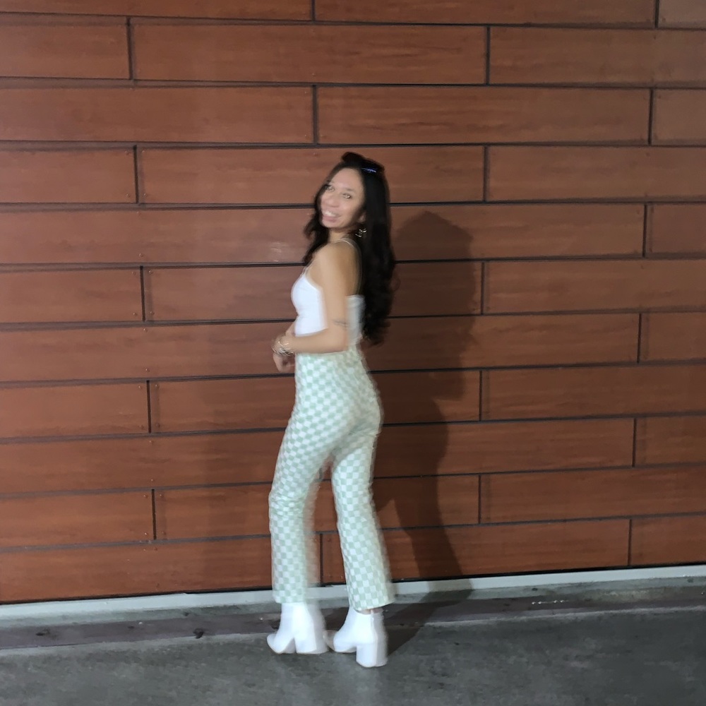 White and Green checkers pants